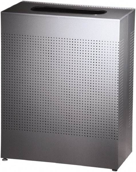 Rubbermaid - 22-1/2 Gal Silver Rectangle Decorative Waste Receptacle With Top - Steel, 30" High x 24" Long x 24" Wide - Apex Tool & Supply