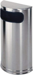Rubbermaid - 9 Gal Silver Half-Round Decorative Waste Receptacle With Top - Steel, 32" High x 18" Wide - Apex Tool & Supply