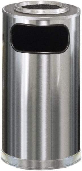 Rubbermaid - 12 Gal Silver Round Decorative Waste Receptacle With Top - Steel, 28" High - Apex Tool & Supply