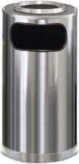 Rubbermaid - 12 Gal Silver Round Decorative Waste Receptacle With Top - Steel, 28" High - Apex Tool & Supply