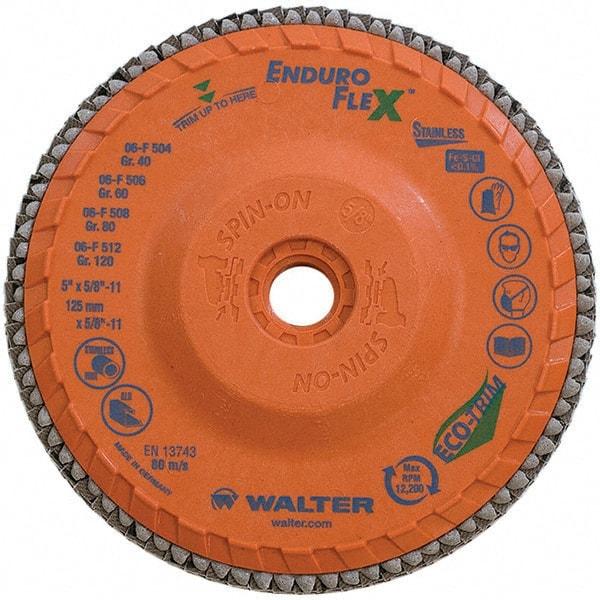 WALTER Surface Technologies - 80 Grit, 6" Disc Diam, 5/8-11 Center Hole, Type 28 Ceramic Flap Disc - 10,200 Max RPM, Plastic Backing, Arbor Attaching System, Coated - Apex Tool & Supply