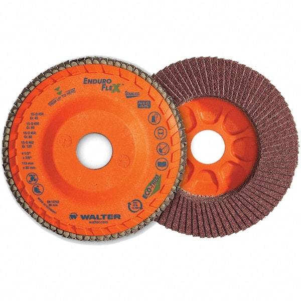 WALTER Surface Technologies - 60 Grit, 6" Disc Diam, 5/8-11 Center Hole, Type 28 Ceramic Flap Disc - 10,200 Max RPM, Plastic Backing, Arbor Attaching System, Coated - Apex Tool & Supply