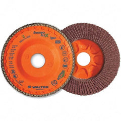 WALTER Surface Technologies - 60 Grit, 6" Disc Diam, 5/8-11 Center Hole, Type 28 Ceramic Flap Disc - 10,200 Max RPM, Plastic Backing, Arbor Attaching System, Coated - Apex Tool & Supply