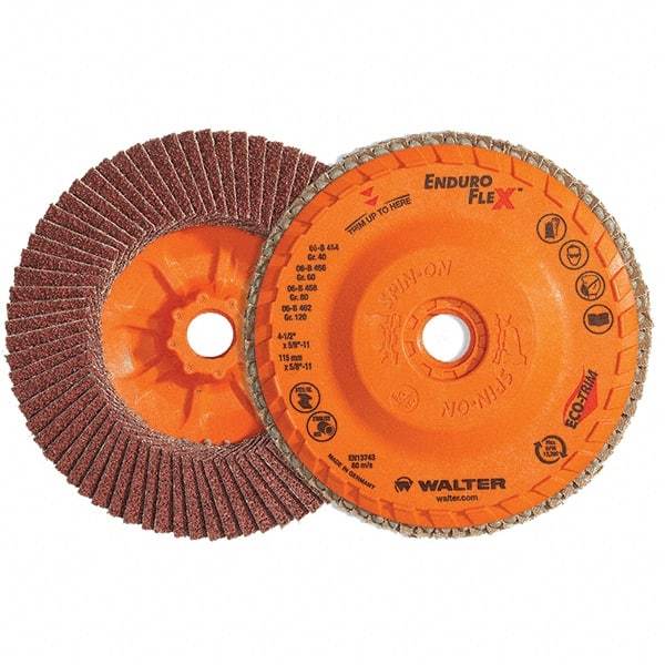 WALTER Surface Technologies - 60 Grit, 6" Disc Diam, 5/8-11 Center Hole, Type 28 Ceramic Flap Disc - 10,200 Max RPM, Plastic Backing, Arbor Attaching System, Coated - Apex Tool & Supply
