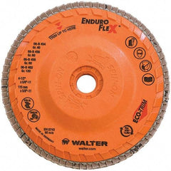 WALTER Surface Technologies - 80 Grit, 4-1/2" Disc Diam, 5/8-11 Center Hole, Type 28 Ceramic Flap Disc - 13,300 Max RPM, Plastic Backing, Arbor Attaching System, Coated - Apex Tool & Supply
