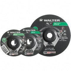 WALTER Surface Technologies - 24 Grit, 9" Wheel Diam, 1/4" Wheel Thickness, Type 27 Depressed Center Wheel - Aluminum Oxide, Resinoid Bond, 6,600 Max RPM - Apex Tool & Supply
