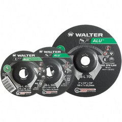WALTER Surface Technologies - 24 Grit, 7" Wheel Diam, 1/8" Wheel Thickness, Type 27 Depressed Center Wheel - Aluminum Oxide, Resinoid Bond, 8,600 Max RPM - Apex Tool & Supply