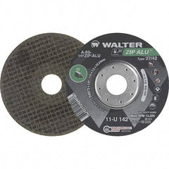 WALTER Surface Technologies - 60 Grit, 5" Wheel Diam, 3/64" Wheel Thickness, 7/8" Arbor Hole, Type 27 Depressed Center Wheel - Aluminum Oxide, Resinoid Bond, 12,200 Max RPM - Apex Tool & Supply