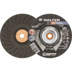WALTER Surface Technologies - 60 Grit, 6" Wheel Diam, 3/64" Wheel Thickness, Type 27 Depressed Center Wheel - Resinoid Bond, 10,200 Max RPM - Apex Tool & Supply