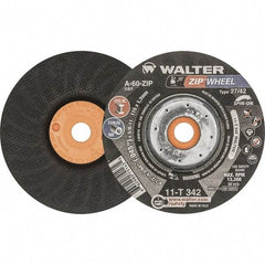WALTER Surface Technologies - 60 Grit, 4-1/2" Wheel Diam, 3/64" Wheel Thickness, Type 27 Depressed Center Wheel - Resinoid Bond, 13,300 Max RPM - Apex Tool & Supply