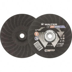 WALTER Surface Technologies - 30 Grit, 9" Wheel Diam, 5/64" Wheel Thickness, 7/8" Arbor Hole, Type 27 Depressed Center Wheel - Aluminum Oxide, Resinoid Bond, 6,600 Max RPM - Apex Tool & Supply