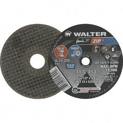 WALTER Surface Technologies - 4" 24 Grit Aluminum Oxide Cutoff Wheel - 1/2" Thick, 3/8" Arbor, 19,100 Max RPM, Use with Die Grinders - Apex Tool & Supply
