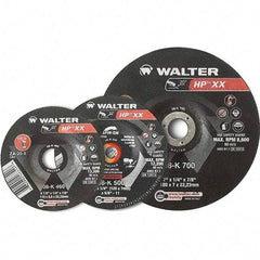 WALTER Surface Technologies - 16 Grit, 9" Wheel Diam, 1/4" Wheel Thickness, Type 28 Depressed Center Wheel - Aluminum Oxide, Resinoid Bond, 6,600 Max RPM - Apex Tool & Supply