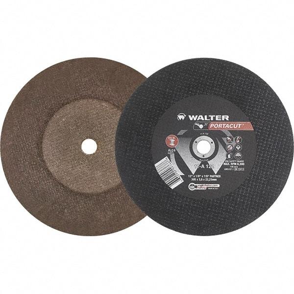 WALTER Surface Technologies - 12" 24 Grit Aluminum Oxide Cutoff Wheel - 1/8" Thick, 7/8" Arbor, 6,300 Max RPM, Use with Electric & Gas Powered Saws - Apex Tool & Supply