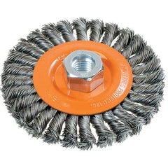 WALTER Surface Technologies - 4-1/2" OD, 5/8-11 Arbor Hole, Knotted Steel Wheel Brush - 3/8" Face Width, 0.02" Filament Diam, 15,000 RPM - Apex Tool & Supply