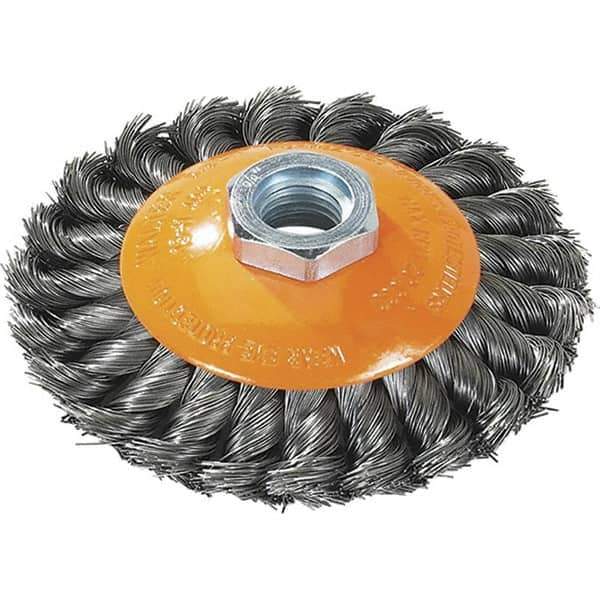 WALTER Surface Technologies - 5" Diam, 5/8-11 Threaded Arbor, Steel Fill Cup Brush - 0.02 Wire Diam, 15,000 Max RPM - Apex Tool & Supply