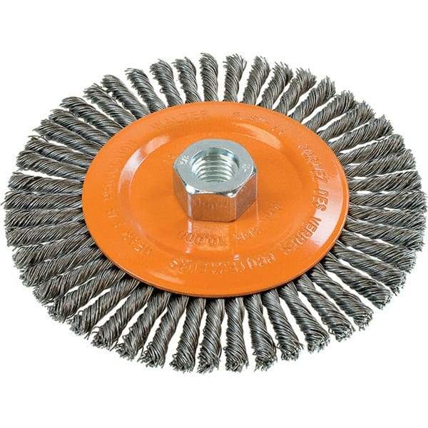 WALTER Surface Technologies - 6" OD, 5/8-11 Arbor Hole, Stringer Bead Steel Wheel Brush - 1/4" Face Width, 0.02" Filament Diam, 10,000 RPM - Apex Tool & Supply