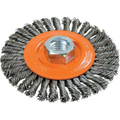 WALTER Surface Technologies - 4" OD, 5/8-11 Arbor Hole, Stringer Bead Steel Wheel Brush - 3/16" Face Width, 0.02" Filament Diam, 20,000 RPM - Apex Tool & Supply
