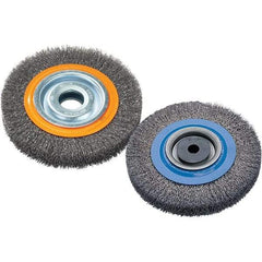 WALTER Surface Technologies - 10" OD, 1-1/4" Arbor Hole, Crimped Steel Wheel Brush - 1" Face Width, 0.0118" Filament Diam, 3,600 RPM - Apex Tool & Supply