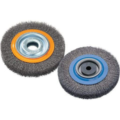 WALTER Surface Technologies - 6" OD, 1-1/4" Arbor Hole, Crimped Steel Wheel Brush - 7/8" Face Width, 0.0118" Filament Diam, 6,000 RPM - Apex Tool & Supply