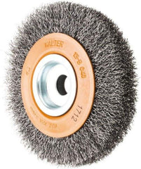 WALTER Surface Technologies - 4" OD, 1/2" Arbor Hole, Crimped Steel Wheel Brush - 3/4" Face Width, 0.0118" Filament Diam, 6,000 RPM - Apex Tool & Supply