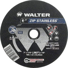 WALTER Surface Technologies - 7" 46 Grit Aluminum Oxide/Silicon Carbide Blend Cutoff Wheel - 1/16" Thick, 7/8" Arbor, 8,600 Max RPM, Use with Angle Grinders - Apex Tool & Supply