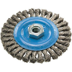 WALTER Surface Technologies - 5" OD, 5/8-11 Arbor Hole, Knotted Stainless Steel Wheel Brush - 3/8" Face Width, 0.02" Filament Diam, 15,000 RPM - Apex Tool & Supply