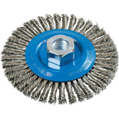 WALTER Surface Technologies - 4-1/2" OD, 5/8-11 Arbor Hole, Stringer Bead Stainless Steel Wheel Brush - 3/16" Face Width, 0.02" Filament Diam, 15,000 RPM - Apex Tool & Supply