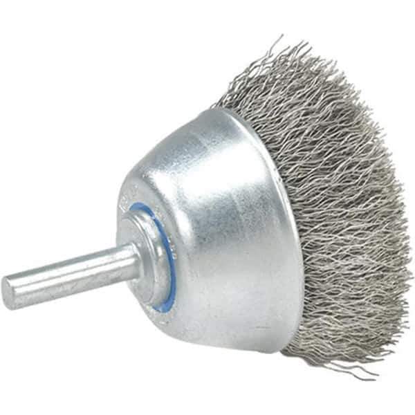 WALTER Surface Technologies - 1-1/2" Diam, 1/4" Shank Diam, Stainless Steel Fill Cup Brush - 0.0118 Wire Diam, 13,000 Max RPM - Apex Tool & Supply