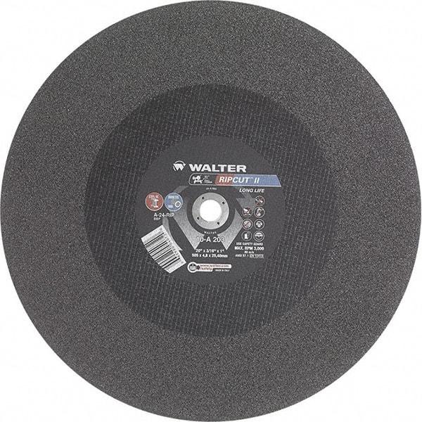 WALTER Surface Technologies - 20" 24 Grit Aluminum Oxide Cutoff Wheel - 3/16" Thick, 1" Arbor, 3,000 Max RPM, Use with Stationary Tools - Apex Tool & Supply