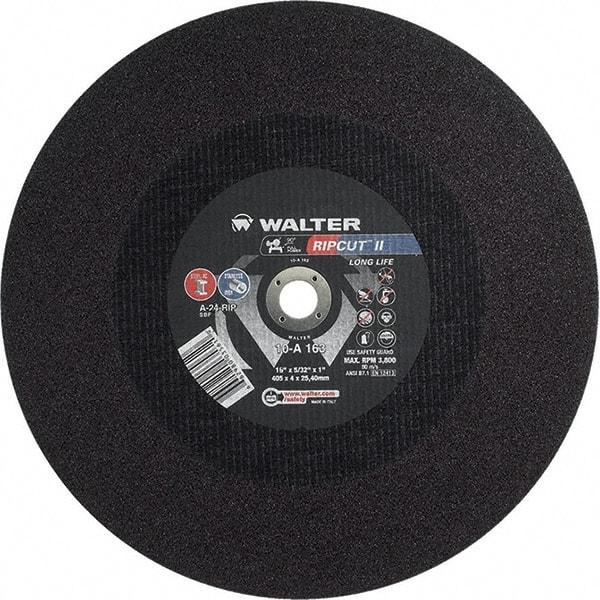 WALTER Surface Technologies - 16" 24 Grit Aluminum Oxide Cutoff Wheel - 5/32" Thick, 1" Arbor, 3,800 Max RPM, Use with Stationary Tools - Apex Tool & Supply