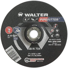 WALTER Surface Technologies - 20 Grit, 7" Wheel Diam, 5/32" Wheel Thickness, 7/8" Arbor Hole, Type 27 Depressed Center Wheel - Aluminum Oxide/Silicon Carbide Blend, Resinoid Bond, 8,600 Max RPM - Apex Tool & Supply