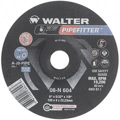 WALTER Surface Technologies - 20 Grit, 6" Wheel Diam, 5/32" Wheel Thickness, 7/8" Arbor Hole, Type 27 Depressed Center Wheel - Aluminum Oxide/Silicon Carbide Blend, Resinoid Bond, 10,200 Max RPM - Apex Tool & Supply