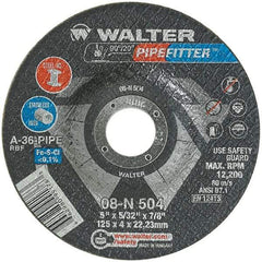 WALTER Surface Technologies - 36 Grit, 5" Wheel Diam, 5/32" Wheel Thickness, 7/8" Arbor Hole, Type 27 Depressed Center Wheel - Aluminum Oxide/Silicon Carbide Blend, Resinoid Bond, 12,200 Max RPM - Apex Tool & Supply