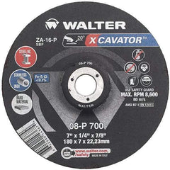 WALTER Surface Technologies - 16 Grit, 9" Wheel Diam, 1/4" Wheel Thickness, Type 27 Depressed Center Wheel - Aluminum Oxide, Resinoid Bond, 6,600 Max RPM - Apex Tool & Supply