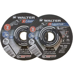 WALTER Surface Technologies - 16 Grit, 9" Wheel Diam, 1/4" Wheel Thickness, 7/8" Arbor Hole, Type 27 Depressed Center Wheel - Aluminum Oxide, Resinoid Bond, 6,600 Max RPM - Apex Tool & Supply