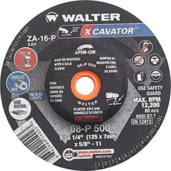 WALTER Surface Technologies - 16 Grit, 5" Wheel Diam, 1/4" Wheel Thickness, Type 27 Depressed Center Wheel - Aluminum Oxide, Resinoid Bond, 12,200 Max RPM - Apex Tool & Supply