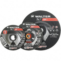 WALTER Surface Technologies - 24 Grit, 9" Wheel Diam, 1/4" Wheel Thickness, Type 28 Depressed Center Wheel - Aluminum Oxide, Resinoid Bond, 6,600 Max RPM - Apex Tool & Supply