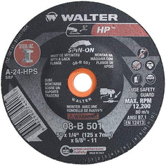 WALTER Surface Technologies - 24 Grit, 5" Wheel Diam, 1/4" Wheel Thickness, Type 28 Depressed Center Wheel - Aluminum Oxide, Resinoid Bond, 12,200 Max RPM - Apex Tool & Supply