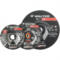 WALTER Surface Technologies - 24 Grit, 5" Wheel Diam, 1/4" Wheel Thickness, Type 27 Depressed Center Wheel - Aluminum Oxide, Resinoid Bond, 12,200 Max RPM - Apex Tool & Supply