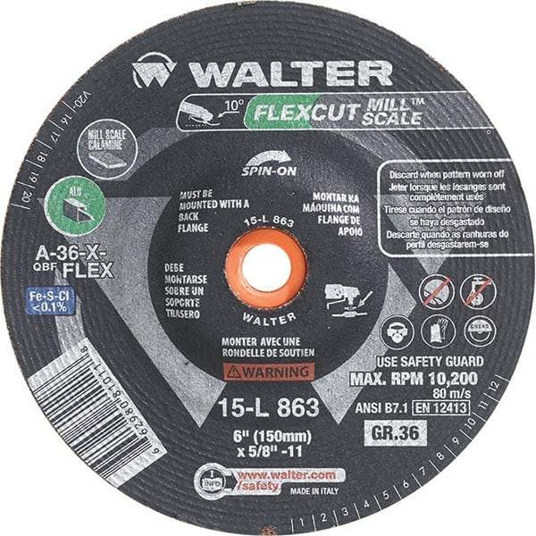 WALTER Surface Technologies - 6" Diam, 36 Grit Surface Grinding Wheel - Apex Tool & Supply