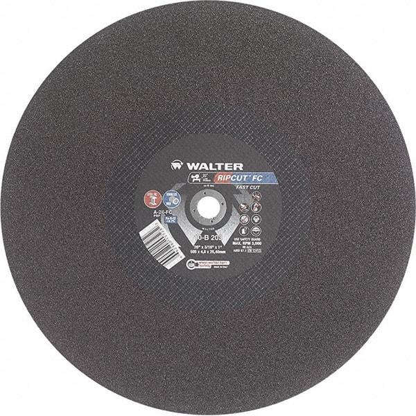 WALTER Surface Technologies - 20" 24 Grit Aluminum Oxide Cutoff Wheel - 3/16" Thick, 1" Arbor, 3,000 Max RPM, Use with Stationary Tools - Apex Tool & Supply
