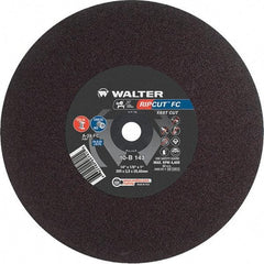 WALTER Surface Technologies - 14" 24 Grit Aluminum Oxide Cutoff Wheel - 1/8" Thick, 1" Arbor, 4,400 Max RPM, Use with Stationary Tools - Apex Tool & Supply
