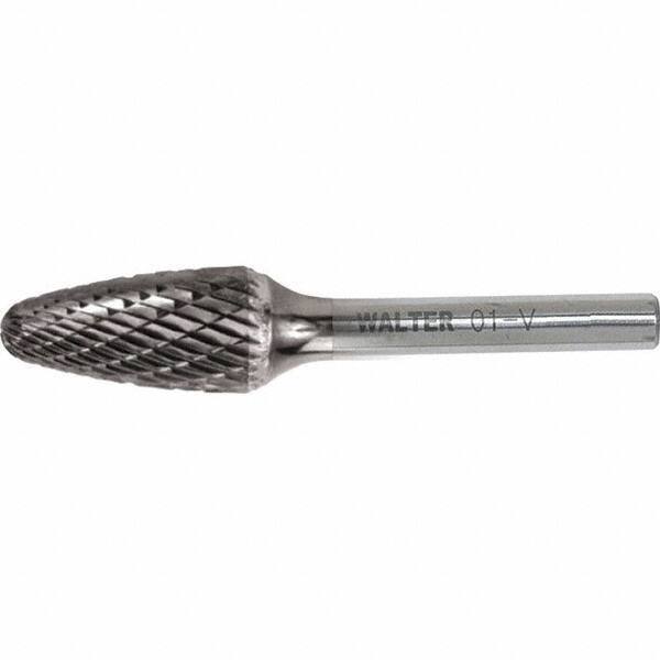 WALTER Surface Technologies - 1/4" Cut Diam, 1/4" Shank Diam, Tree Head Double Cut Burr - Carbide, 5/8" LOC - Apex Tool & Supply