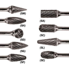 WALTER Surface Technologies - 3/8" Cut Diam, 1/4" Shank Diam, Taper Head Double Cut Burr - Carbide, 3/4" LOC - Apex Tool & Supply