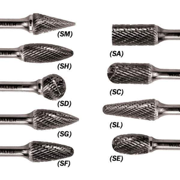 WALTER Surface Technologies - 1/4" Cut Diam, 1/4" Shank Diam, Taper Head Double Cut Burr - Carbide, 5/8" LOC - Apex Tool & Supply