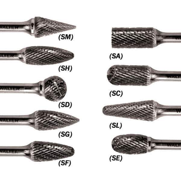 WALTER Surface Technologies - 5/16" Cut Diam, 1/4" Shank Diam, Taper Head Double Cut Burr - Carbide, 3/4" LOC - Apex Tool & Supply