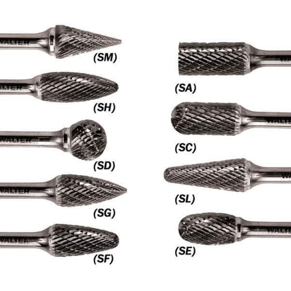 WALTER Surface Technologies - 1/4" Cut Diam, 1/4" Shank Diam, Taper Head Double Cut Burr - Carbide, 5/8" LOC - Apex Tool & Supply