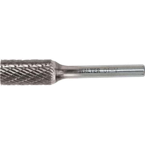 WALTER Surface Technologies - 1/4" Cut Diam, 1/4" Shank Diam, Cylinder Head Double Cut Burr - Carbide, 5/8" LOC - Apex Tool & Supply
