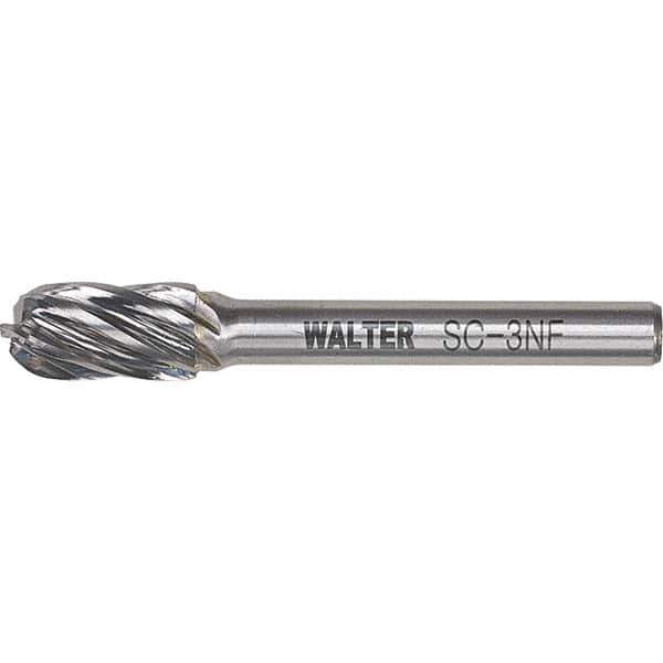 WALTER Surface Technologies - 3/8" Cut Diam, 1/4" Shank Diam, Cylinder Ball End Head Double Cut Burr - Carbide, 3/4" LOC - Apex Tool & Supply